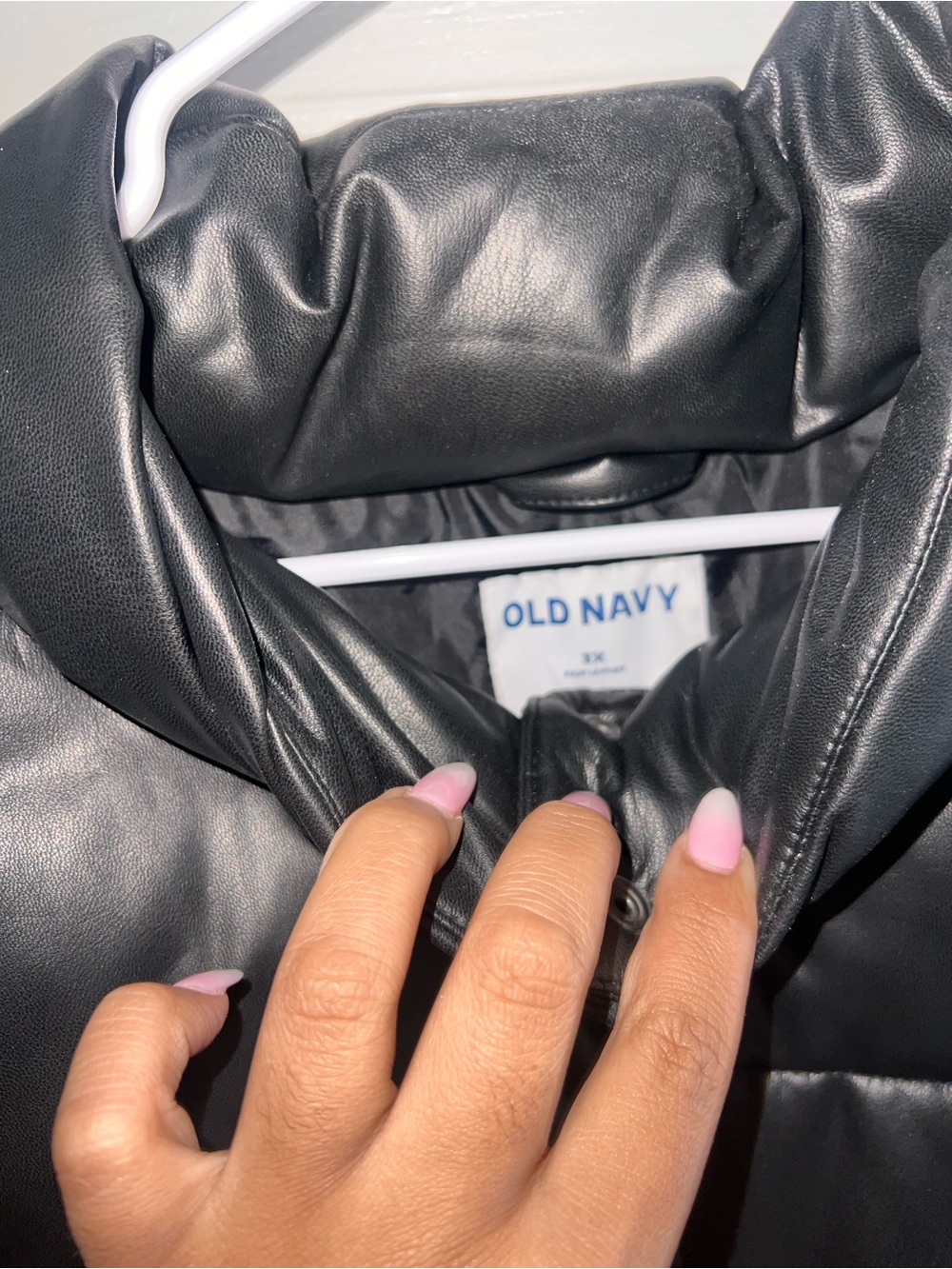 Old Navy Black Faux Leather Quilted Puffer Jacket